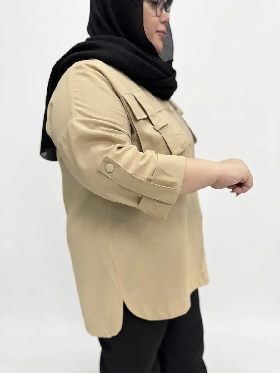 مانتو لینن جیب پاکتی سایز بزرگ زنانه